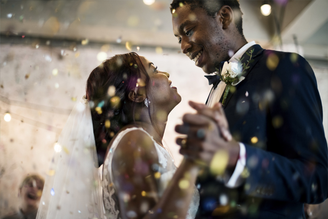 Image of a couple dancing at their wedding.