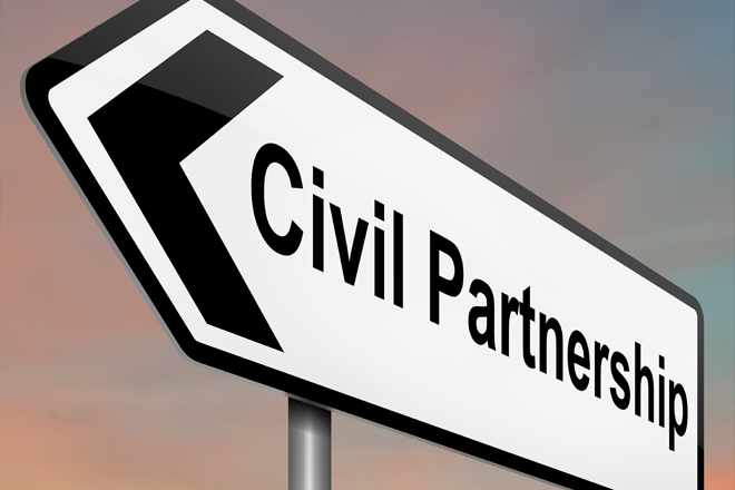 Image of a road sign saying civil partnership.