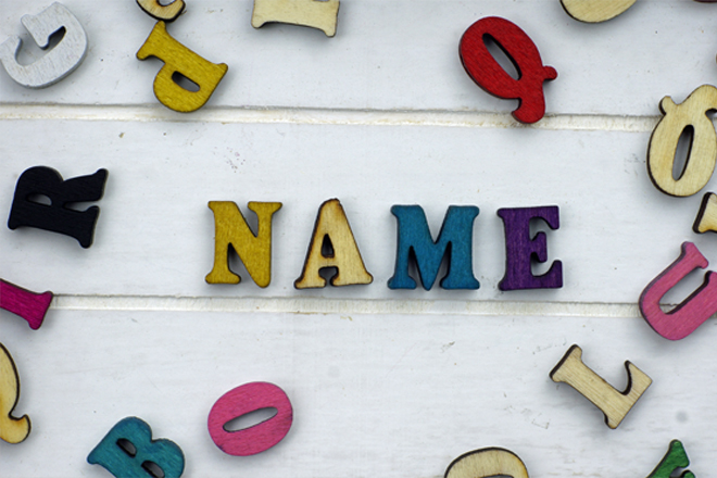 Image of the word 'name' in colour wooden letters.