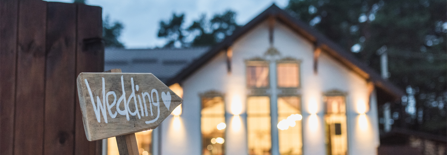 Wedding venue place with wooden plate