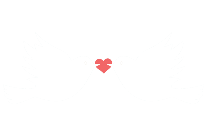 Image of 2 white doves and red heart.